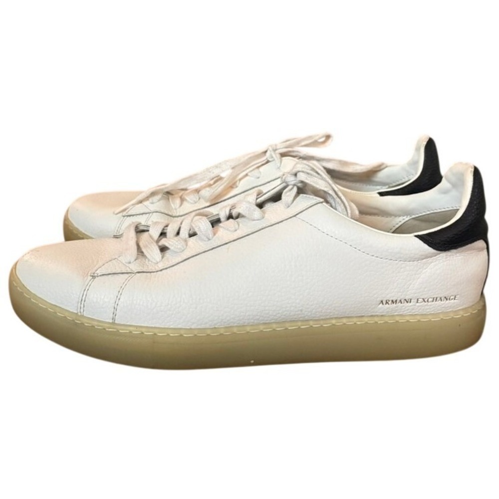 Armani‎ Exchange Tumbled Leather Tennis Shoes Sneakers Sz 13 White Black Preppy